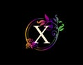 Luxury X Letter Floral Design. Colorful Urban Swirl X Logo Icon