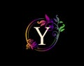 Luxury Y Letter Floral Design. Colorful Urban Swirl Y Logo Icon