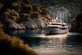 luxury yacht at anchor in serene and quiet bay Royalty Free Stock Photo