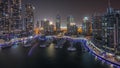 Luxury Yacht Bay In The City Aerial All Night Timelapse In Dubai Marina