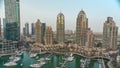 Luxury yacht bay in the city aerial timelapse in Dubai marina Royalty Free Stock Photo