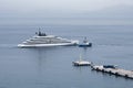 Luxury yacht escorted by a police boat on the Mediterranean Sea Royalty Free Stock Photo