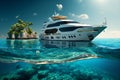 A luxury yacht floating on the sea on a sunny day. AI