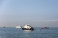 Luxury yacht in the Gulf of Naples at sunrise Royalty Free Stock Photo