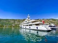 Luxury yacht at Kotor bay and port view, Montenegro