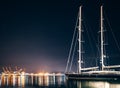 Luxury yacht in La Spezia at night with reflection in water Royalty Free Stock Photo