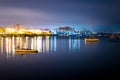 Luxury yacht in the port at night Royalty Free Stock Photo