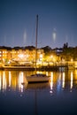 Luxury yacht in the port at night Royalty Free Stock Photo