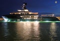 Luxury yacht in the port of Saint-Tropez at night Royalty Free Stock Photo