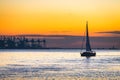 Luxury yacht Sailing on Tagus river at sunset Royalty Free Stock Photo