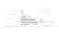 Luxury Yacht on Sea or Ocean, Vector Cartoon Stick Figure Illustration Royalty Free Stock Photo
