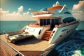 luxury yacht, with sunroofs and deck chairs open for sunny day on the water