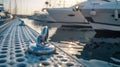 Luxury Yacht Tied To Pier, rope mooring Royalty Free Stock Photo