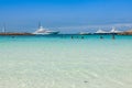 Luxury yacht in turquoise beach of Formentera Illetes AUGUST 21 Royalty Free Stock Photo