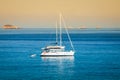 Luxury yacht in turquoise Illetes Formentera mediterranean sea B Royalty Free Stock Photo