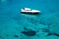 Luxury yacht in turquoise Illetes Formentera mediterranean sea B Royalty Free Stock Photo