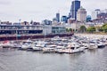 Luxury yachts anchored in port d`escale marina in old port, Montreal