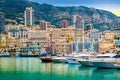 Luxury yachts and apartments in harbour of Monaco, Cote d`Azur. Royalty Free Stock Photo