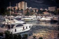 Luxury yachts and boats moored in sea port during sunset Royalty Free Stock Photo