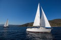 Luxury yachts boats in sailing regatta on the sea. sky.