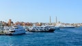 Luxury yachts docked in sea port east panorama