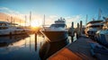 Luxury Yachts Docked in Sea Port Vell at Marine Parking of Modern Motor Boats