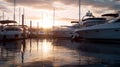 Luxury Yachts Docked in Sea Port Vell at Marine Parking of Modern Motor Boats