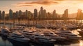 Luxury Yachts Docked in Sea Port Vell at Marine Parking of Modern Motor Boats