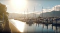 Luxury Yachts Docked in Sea Port Vell at Marine Parking of Modern Motor Boats