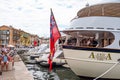 Luxury Yachts in the harbor of Saint Tropez - ST TROPEZ, FRANCE - JULY 13, 2020 Royalty Free Stock Photo