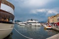 Luxury Yachts in the harbor of Saint Tropez - ST TROPEZ, FRANCE - JULY 13, 2020 Royalty Free Stock Photo