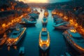 Luxury yachts and motor boats in the harbor of Monaco Monte Carlo sunset Royalty Free Stock Photo