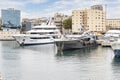 Luxury yachts in Port Vell harbor, on Barceloneta beach, Barcelona, Catalonia, Spain Royalty Free Stock Photo