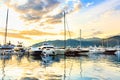 Luxury yachts and sailing boats docked in marina called Porto Montenegro, Tivat. Royalty Free Stock Photo