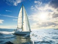 Luxury yachts on a sailing regatta. The bright sun is at its zenith. Created Ai.