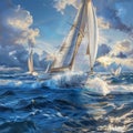 Luxury Yachts at Sea, Sailing Regatta, Sailing Sport in Ocean Waves, Generative AI Illustration Royalty Free Stock Photo