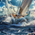 Luxury Yachts at Sea, Sailing Regatta, Sailing Sport in Ocean Waves, Generative AI Illustration Royalty Free Stock Photo