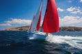 Luxury Yachts at Sea, Sailing Regatta, Sailing Sport in Ocean Waves, Generative AI Illustration