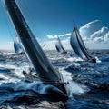 Luxury Yachts at Sea, Sailing Regatta, Sailing Sport in Ocean Waves, Generative AI Illustration Royalty Free Stock Photo