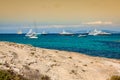 Luxury yachts in turquoise beach of Formentera Illetes Royalty Free Stock Photo