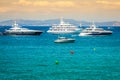 Luxury yachts in turquoise beach of Formentera Illetes Royalty Free Stock Photo