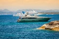 Luxury yachts in turquoise beach of Formentera Illetes Royalty Free Stock Photo