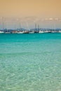 Luxury yachts in turquoise beach of Formentera Illetes Royalty Free Stock Photo