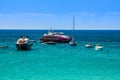 Luxury yachts in turquoise beach of Formentera Illetes Royalty Free Stock Photo