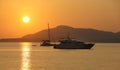 A luxury yacth alongside at sunset in Thailand Royalty Free Stock Photo