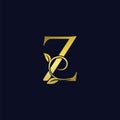 Luxury Z Initial Letter Logo gold color, vector design concept ornate swirl floral leaf ornament with initial letter alphabet for