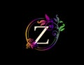 Luxury Z Letter Floral Design. Colorful Urban Swirl Z Logo Icon