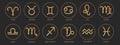 Luxury Zodiac gold signs on dark background. Realistic Astrological signs set vector Illustration. Royalty Free Stock Photo