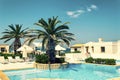 Luxury hotels with crystal clear pool. Crete Island, Hersonissos, Greece. Royalty Free Stock Photo