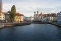 Luzern Skyline with Jesuit Church and Reuss River - Lucerne, Switzerland Royalty Free Stock Photo